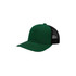 A green trucker hat with a mesh back, featuring a structured crown and curved brim. It has a logo on the front.