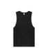A black organic tank top with a sleeveless design and a small logo.