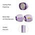 A purple cooling fan featuring a handle and various printed designs. It includes an engraved cooling plate.