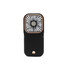 A folding neck fan in black with a rose gold accent, featuring a phone stand and a fan unit.