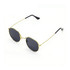 Classic metal sunglasses with a gold frame and black lenses, featuring a logo on the temple.