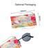 A pair of classic metal sunglasses rests inside a colourful drawstring pouch with a heart design.
