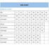 A size chart displaying measurements for men's, women's, and kids' sizes including chest and length details.