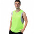 A bright lime green sleeveless singlet with grey accents and a logo on the front. Made from 100% polyester micro mesh.