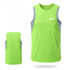 A green and grey sleeveless singlet made from 100% polyester micro mesh, featuring a logo on the front.