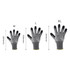 A set of cut resistant nitrile gloves in grey with black fingertips, displaying sizes M, L, and XL.