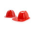 A shiny red PVC fire chief hat with a classic design. Includes two hats, both featuring a logo.