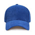 A blue corduroy baseball cap with a structured design and a logo on the front.