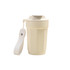 A drink bottle in cream colour with a double wall design, stainless steel, and a strap for easy carrying.