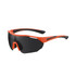 Sports cycling sunglasses in black and vibrant orange, featuring a sleek design with a logo on the side.