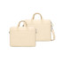 A cream-coloured laptop bag set featuring a main bag with handles and a slim bag with a shoulder strap, both with a logo.