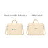 A beige laptop bag with handles, featuring a logo and a metal label, designed for carrying laptops.