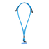 A blue charging phone lanyard with dual connectors and a secure attachment at the bottom. It features a logo.