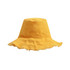 A yellow Raw Edge Bucket Hat with a frayed brim and a logo.