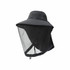 A black mosquito mesh hat with a wide brim and a protective mesh face cover. Features an adjustable chin strap.