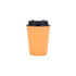A drink bottle featuring a double wall design, made from wheat straw, in orange with a black lid. It has a logo.