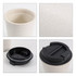 A drink bottle featuring a double wall design in beige with a black lid. Includes an interior view and lid detail.