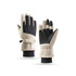 Ski gloves in beige and black, featuring a textured grip and elastic wrist for a snug fit. The gloves have a logo.