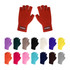 A pair of red knitted fingerless gloves with woven label, accompanied by a variety of gloves in multiple colours.