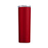 A drink bottle in a solid red finish, featuring a stainless steel double wall and a clear lid. It has a logo.