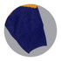 A knitted jumper featuring a navy blue body with yellow design elements on the sleeves and a ribbed cuff.