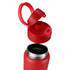 A red vacuum drink bottle with a removable lid and spout, showcasing a stainless steel interior.