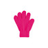 A pair of bright pink knitted gloves with a ribbed cuff and a woven label.