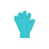 A pair of plain knitted gloves in a bright teal colour, featuring a woven label.