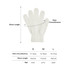 Plain white knitted gloves with a ribbed cuff, featuring a woven label for branding. Various sizes are available.