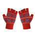 Fingerless gloves in red with a blue and white floral jacquard pattern, featuring an embroidered logo.