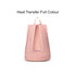 A pink backpack with a handle and zippers, featuring a logo on the front.