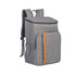 A large grey cooler backpack featuring a front pocket with orange stripe and mesh side pocket.