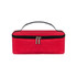 A red portable thermal insulated lunch bag with a black zipper and handle. It features a logo on the side.
