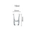 A clear glass shot glass, with a 15ml capacity, measuring 33mm in diameter and 56mm in height, features a logo.