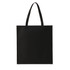 A black non-woven tote bag with two handles and a logo. The bag is simple and spacious.
