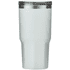 A drink bottle in white with a silver lid, featuring a tapered design and a logo.