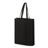 A black non-woven tote bag with two straps and a simple design, featuring a logo.