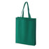 A green non-woven tote bag with two handles and a simple design. It features a logo on one side.