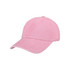 A pink Premium Washed Cotton Baseball Cap with a curved brim and adjustable strap at the back, featuring a logo.