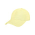 A premium washed cotton baseball cap in a soft yellow colour, featuring an adjustable strap and a logo.