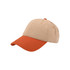 A solid colour fashion cap featuring a beige crown and an orange brim, with a logo on the front.