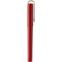 A red gel rollerball pen with a light-coloured clip and a simple design. It features a logo on the barrel.