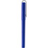 A blue rollerball pen with a silver clip, made from recycled PET material, featuring a logo.