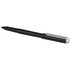 A black gel rollerball pen with a white clip and logo. The pen is designed for smooth writing.