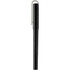 A black rollerball pen with a white clip and a sleek design. The pen has a logo on its body.