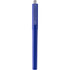 A blue gel rollerball pen with a transparent cap and a co-branded logo.