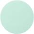 A round mint green makeup mirror with a smooth surface. It features a simple design and has a branding logo.