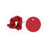 A drink bottle scrunchie in red, accompanied by a matching circular tag.
