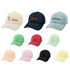 A collection of 6-panel vintage baseball caps in beige, red, mint green, peach, pink, and black, featuring various logos.