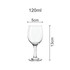 A clear, 120ml wine glass with a round bowl and a stem, measuring 5cm in diameter and 13cm in height.